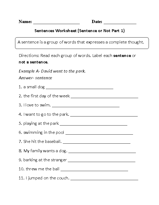Simple Sentences Worksheets Image