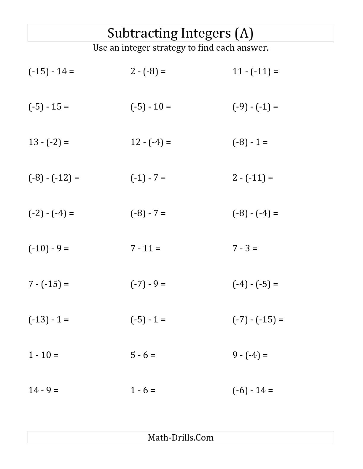 7th Grade Negative Numbers Worksheet