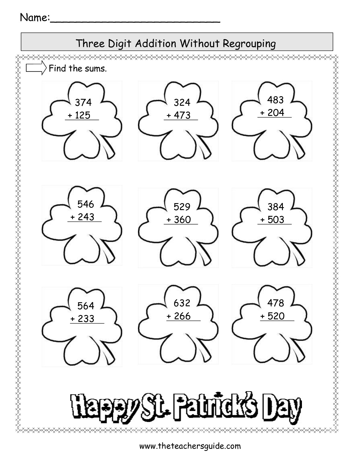 Three-Digit Addition with Regrouping Worksheets Image