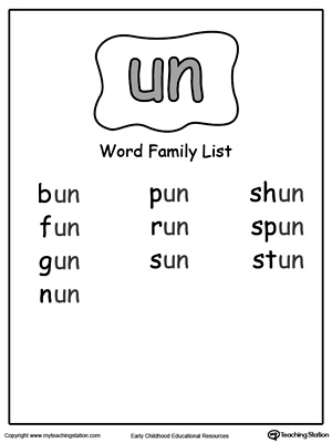 Un Word Family List Image