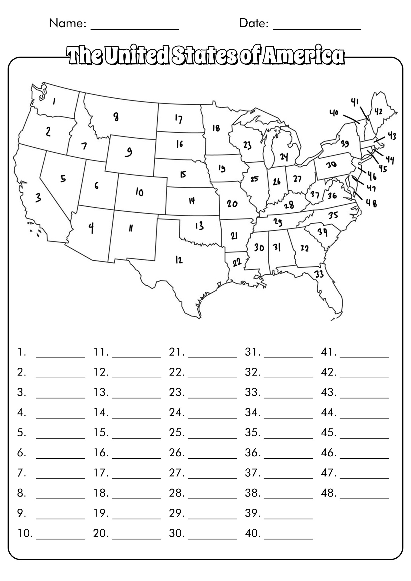 United States Map Blank Worksheet Image
