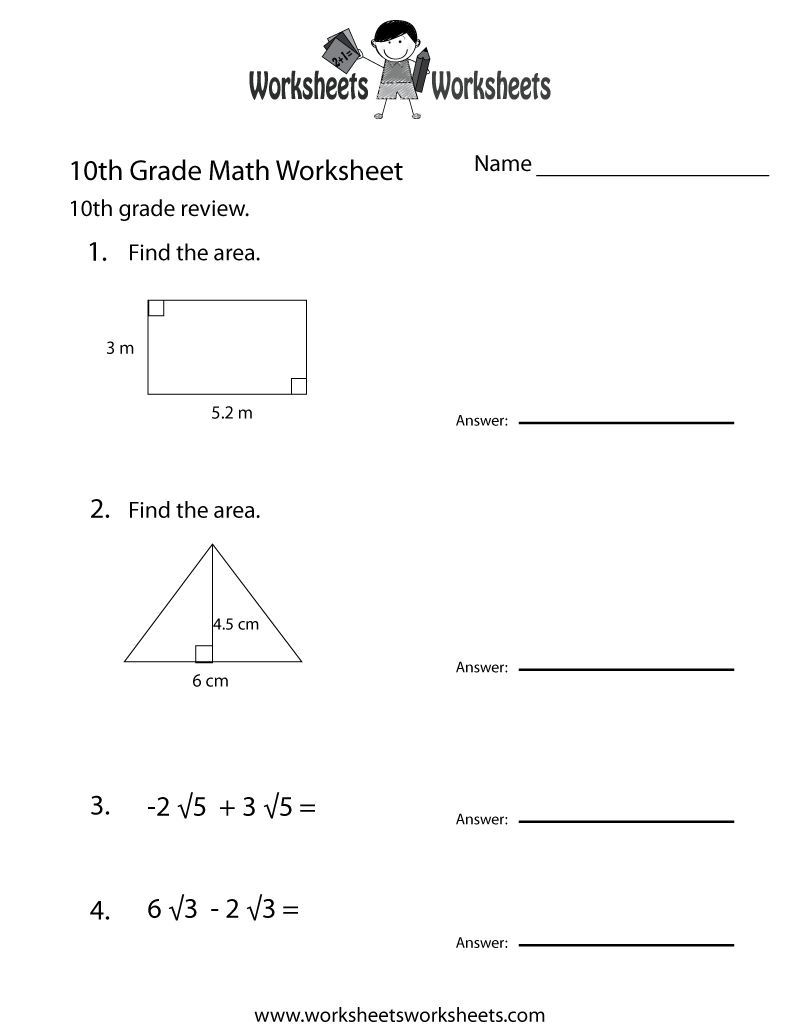 10th Grade Algebra Printable Worksheets