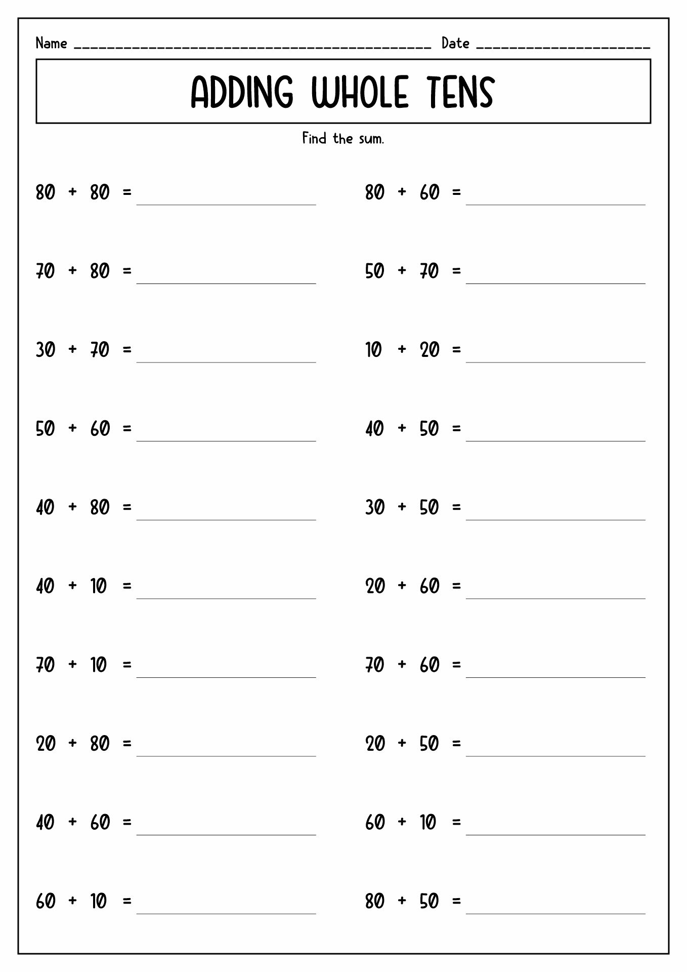 2nd Grade Math Worksheets Printable