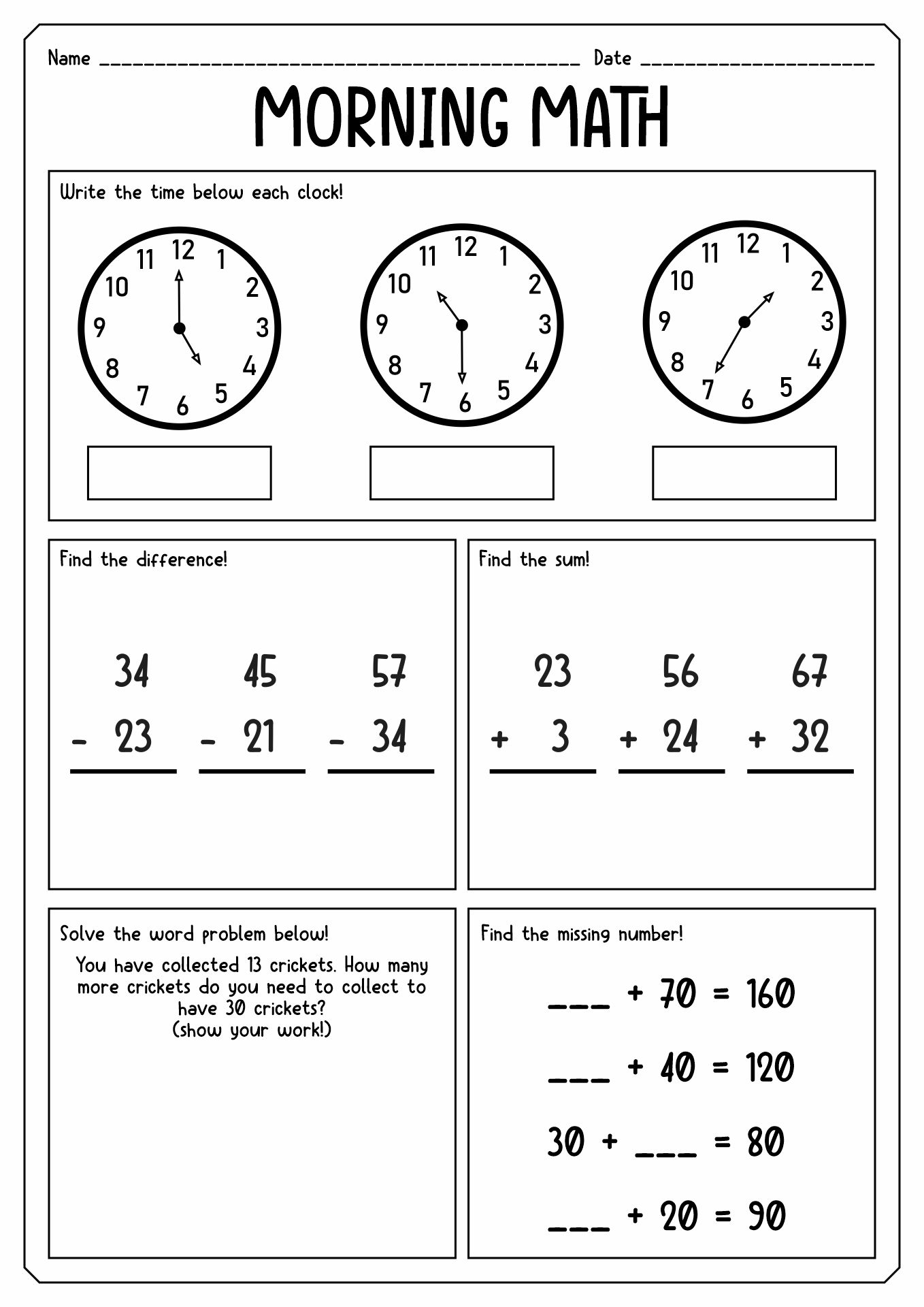 2nd Grade Morning Math Worksheets