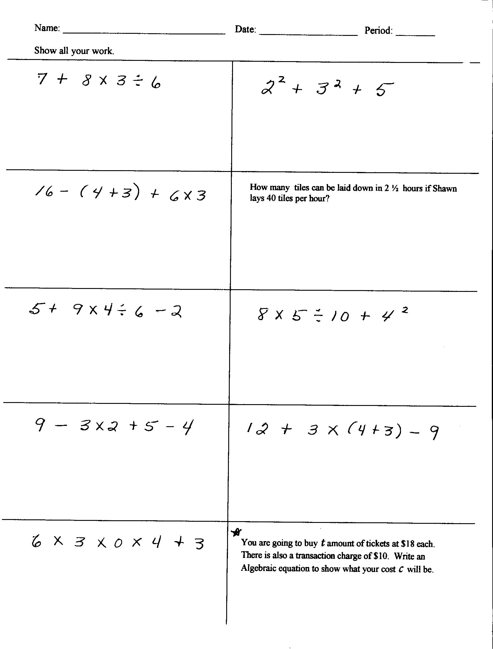 problem solving worksheets for 6th graders