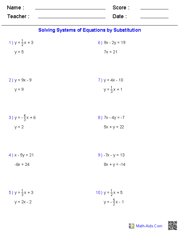7th Grade Math Algebra Equations Worksheets