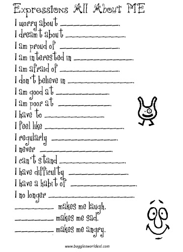 All About Me Activity Worksheets Image