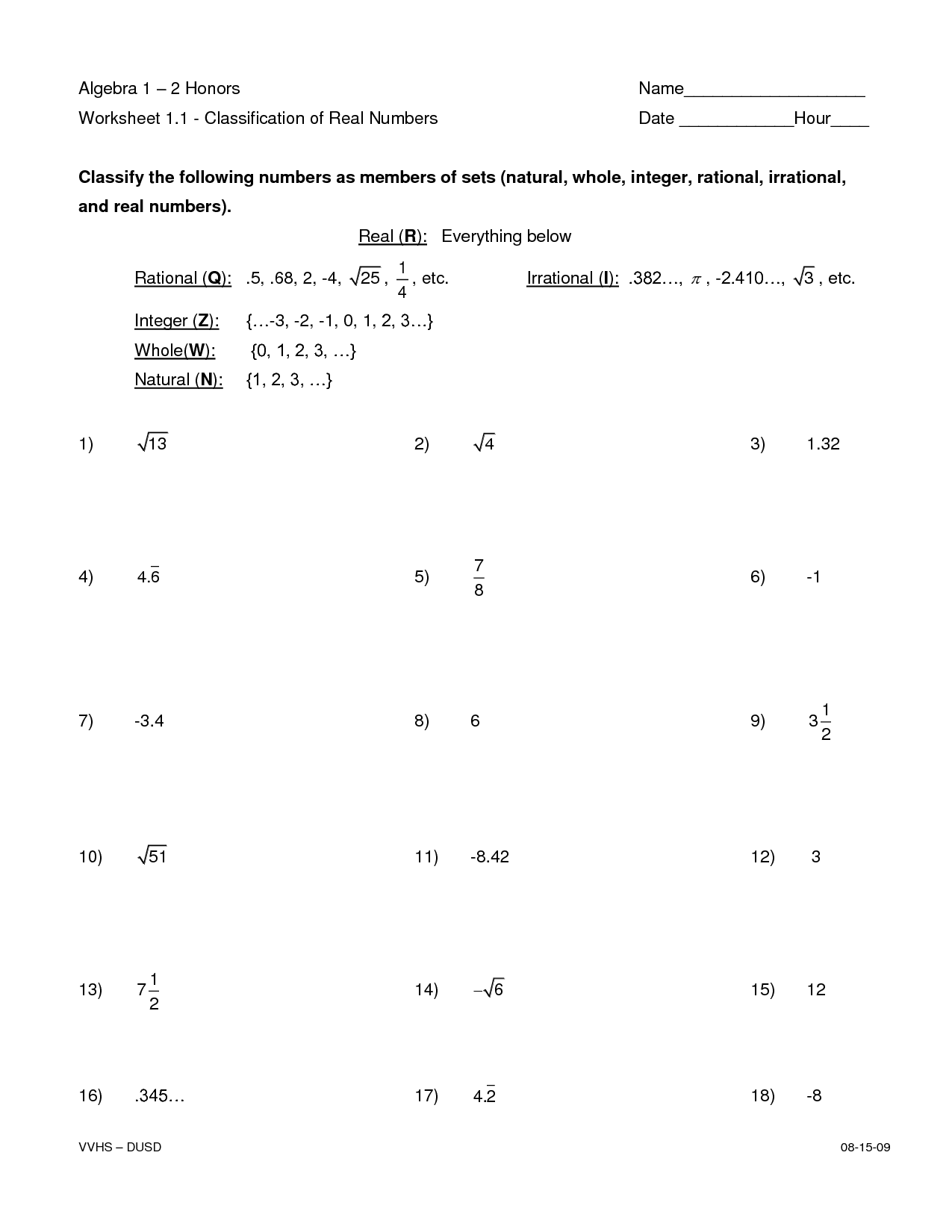 Classifying Rational Numbers Worksheet Image