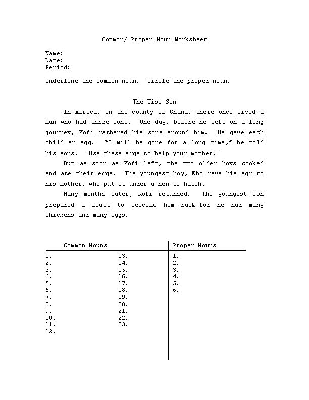 Common and Proper Noun Worksheets Free Image