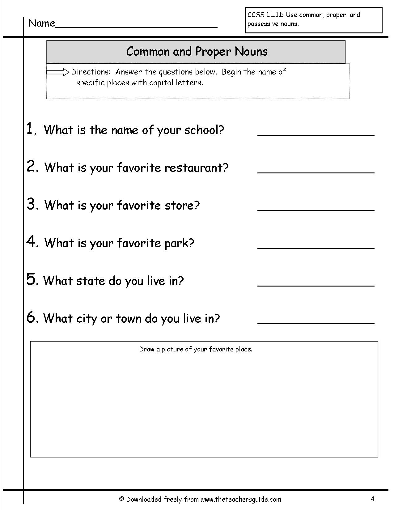 Common and Proper Nouns Worksheets Image