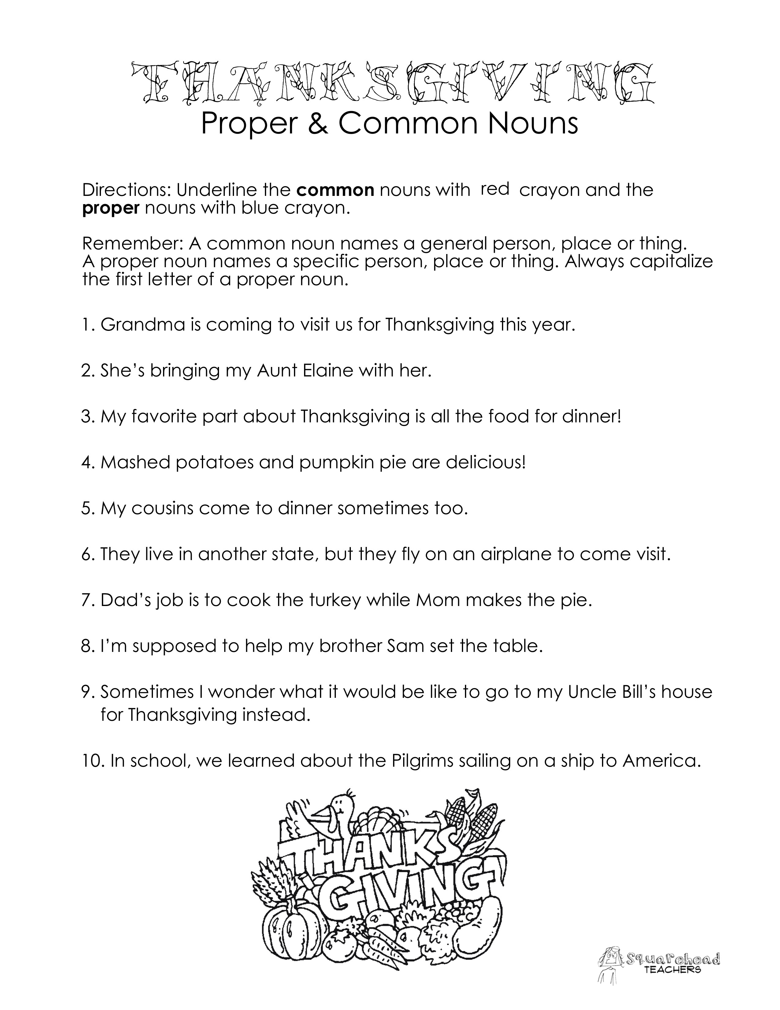 Common vs Proper Noun Worksheet Image