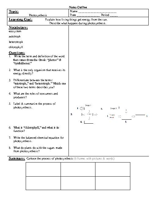 Cornell Notes Outline Worksheet Image