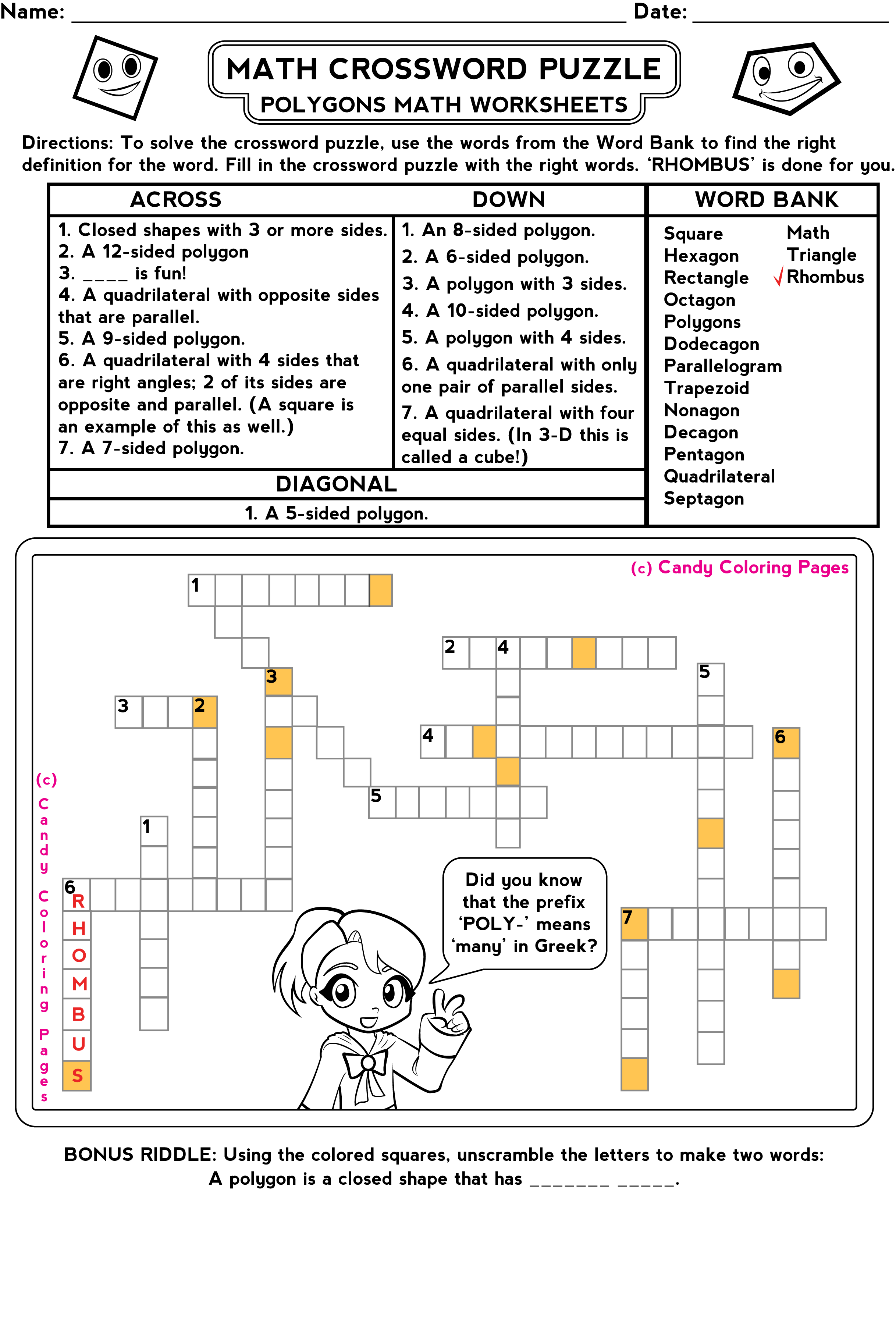 12 Best Images of Crossword Puzzles 6th Grade Worksheets
