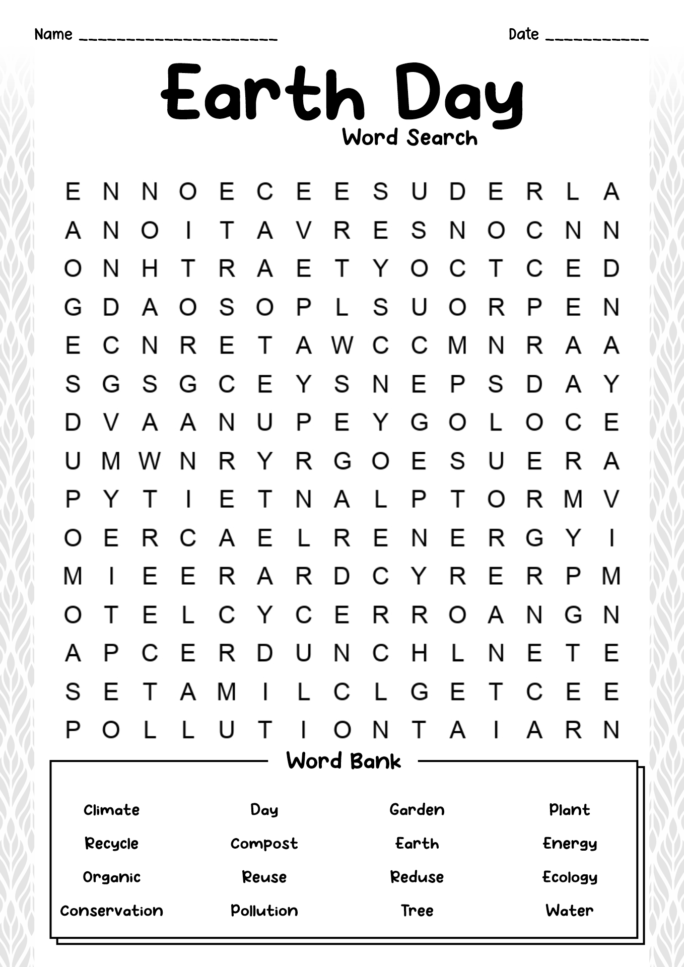 Earth Day Word Search Image