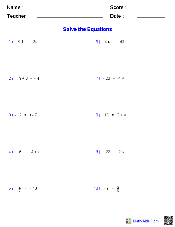 multiplication and division equations worksheets 6th grade