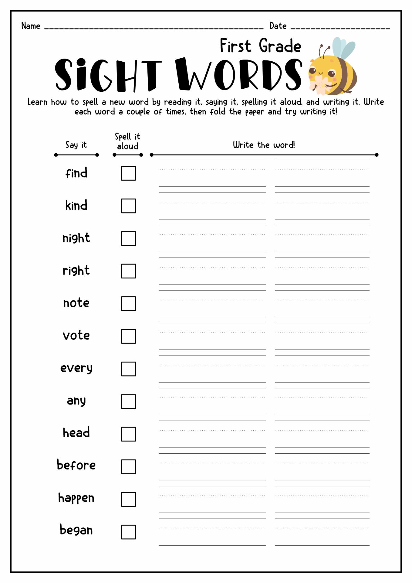 First Grade Sight Words Worksheets