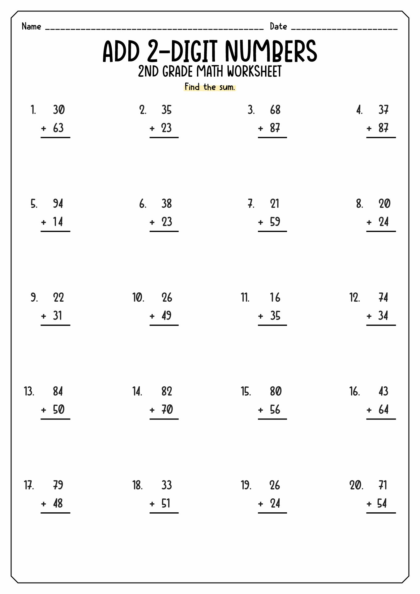 Free 2nd Grade Math Worksheets Printable Image