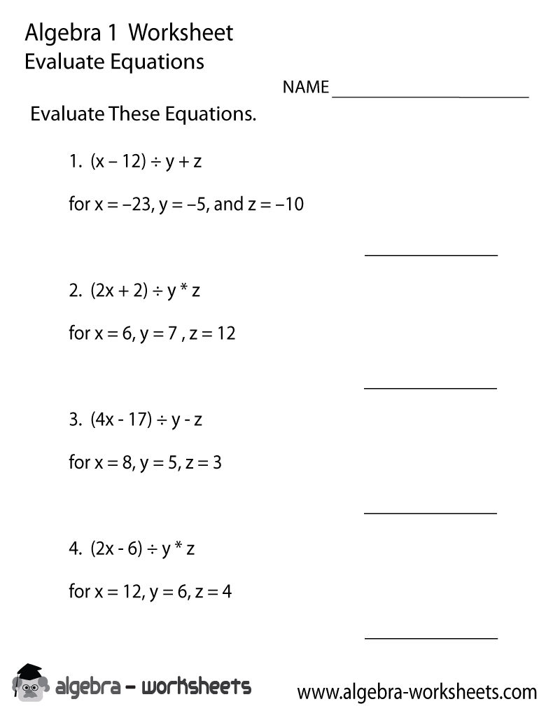 Free Printable Algebra 1 Worksheets