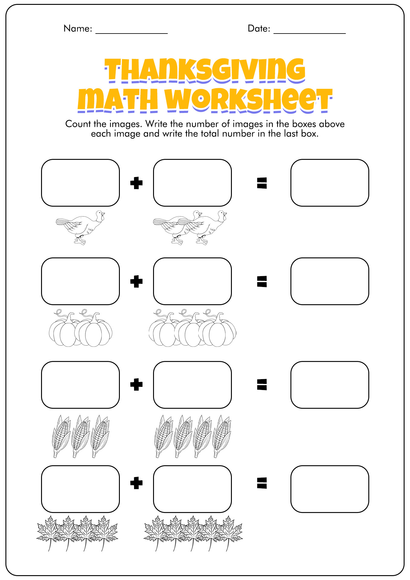 Free Thanksgiving Worksheets for Kindergarten