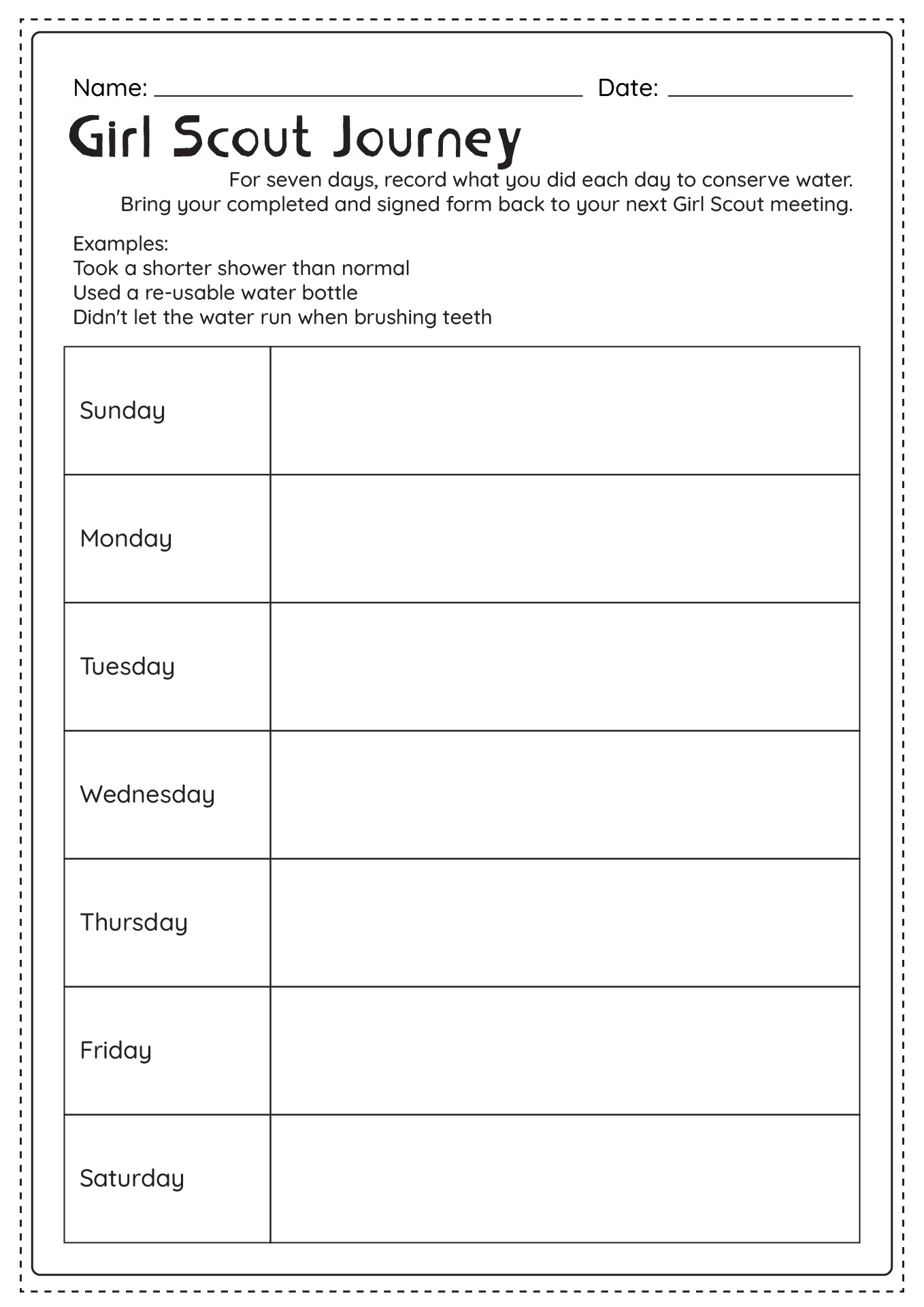 Girl Scout Journey Worksheets