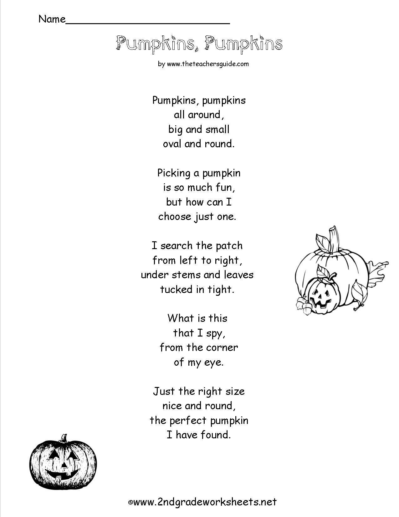 Halloween Worksheets and 2nd Grade Poem Image