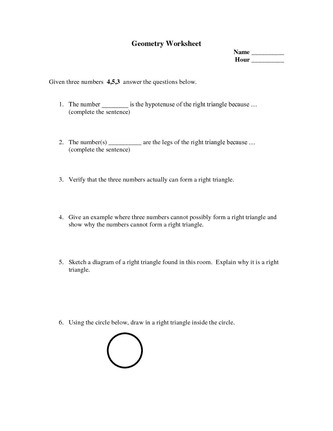 High School Geometry Math Worksheets Image