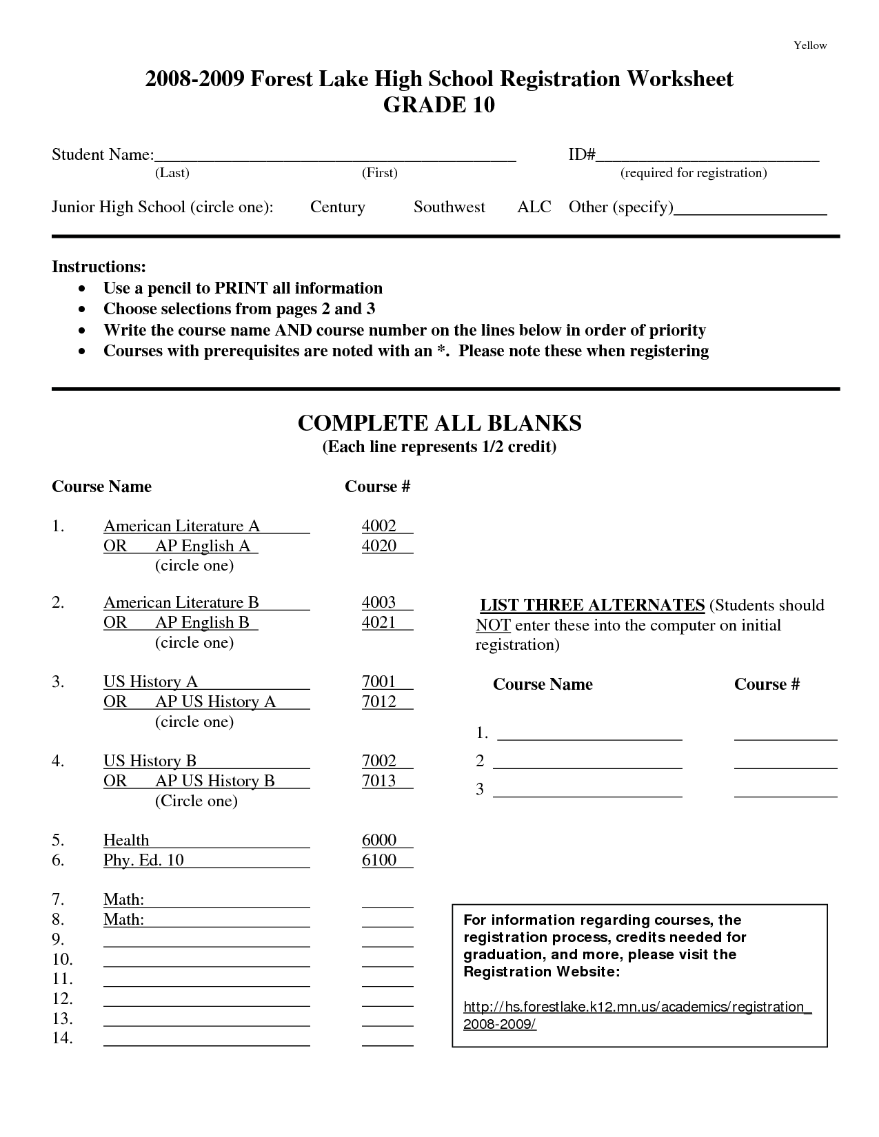 High School Math Worksheets