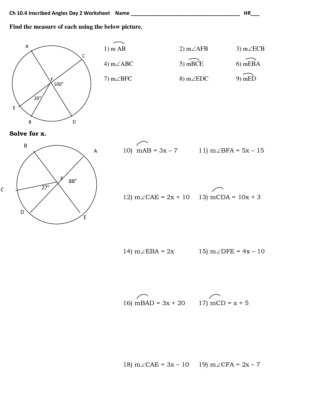 inscribed angles common core geometry homework answers