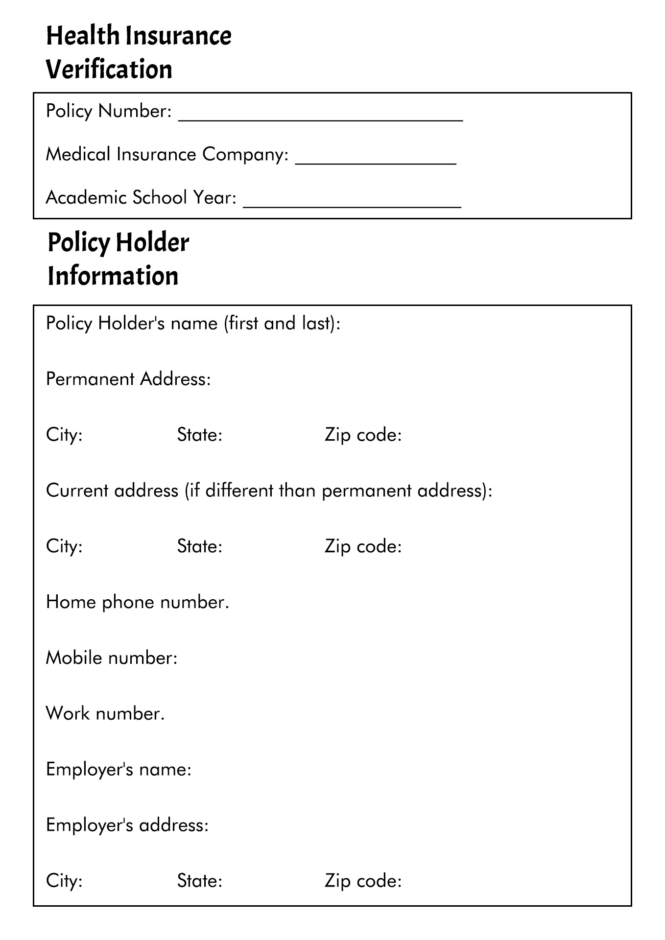 Medical Insurance Verification Form Template