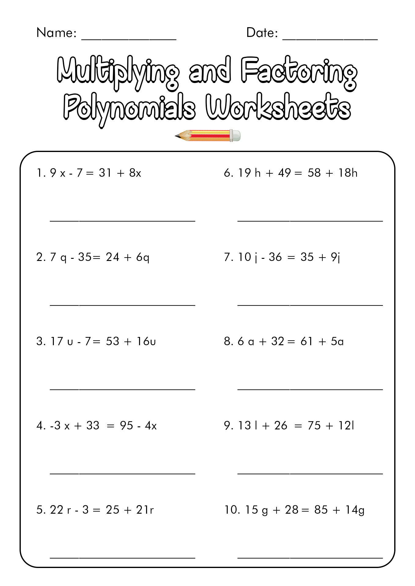 Multiplying and Factoring Polynomials Worksheet