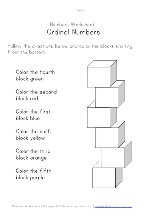 Ordinal Numbers Worksheet for Kids