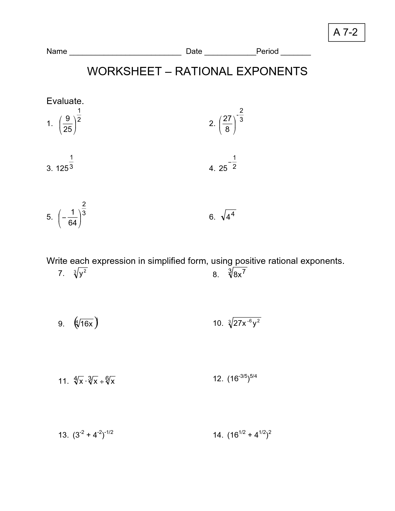 answers to exponents worksheet