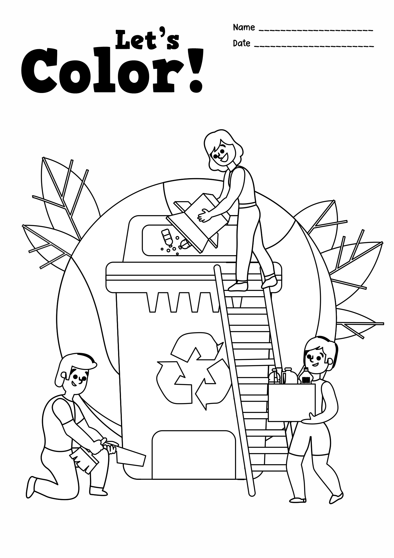 Recycling Coloring Activity Pages Image