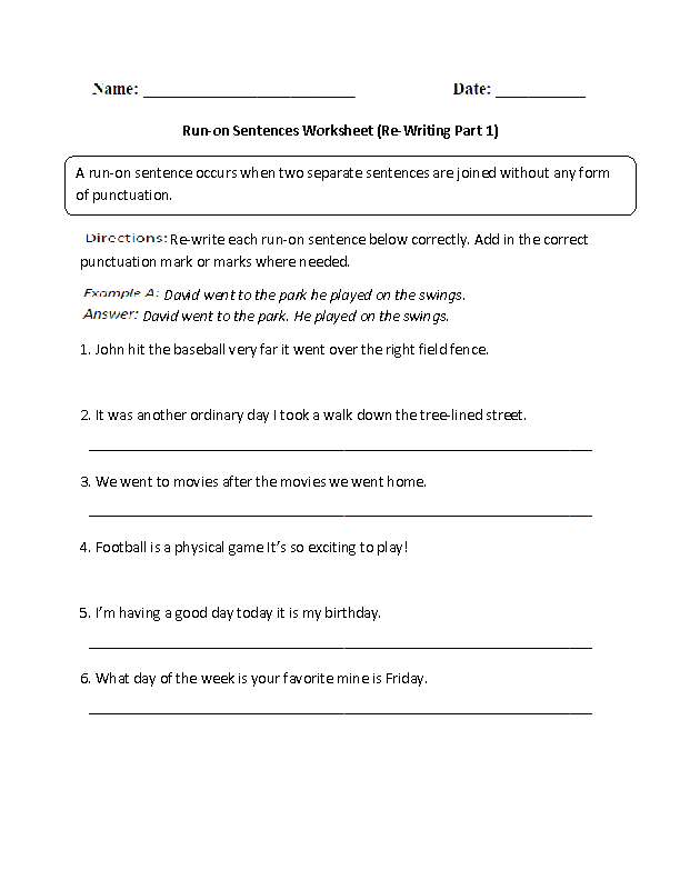 Run On Sentences Worksheets 5th Grade Image