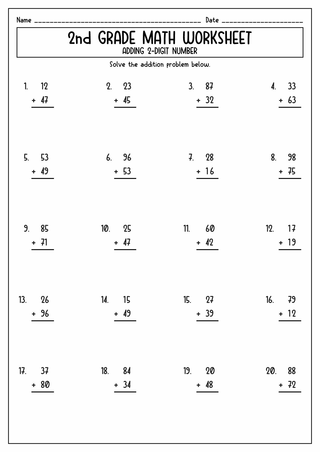 Second Grade Math Worksheets Image