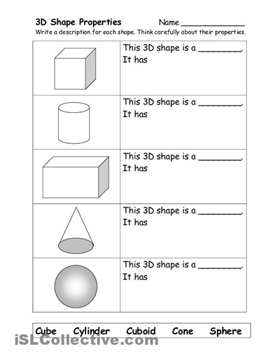 3-Dimensional Shapes Worksheets Image
