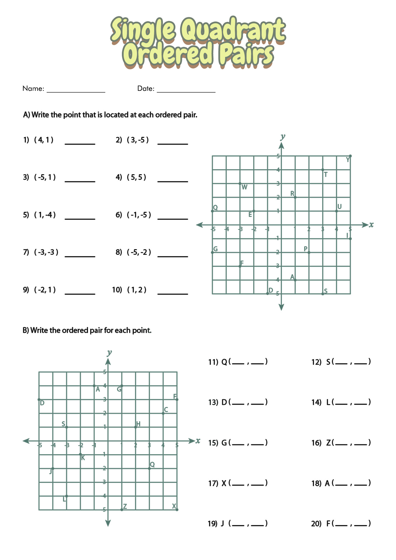 5th Grade Graphing Ordered Pairs Worksheet