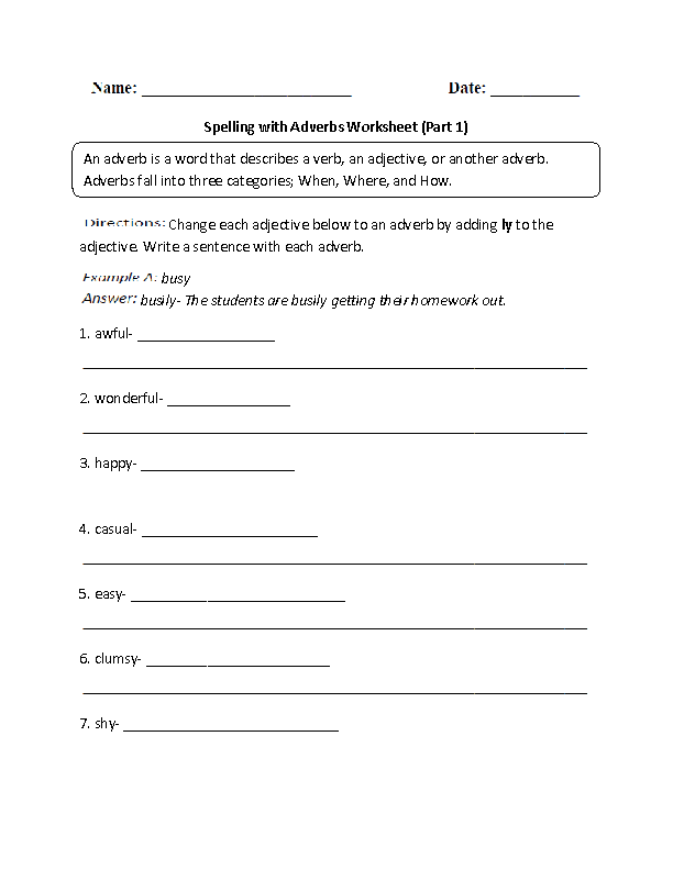 Adverb Worksheets 6th Grade and Answer Key Image