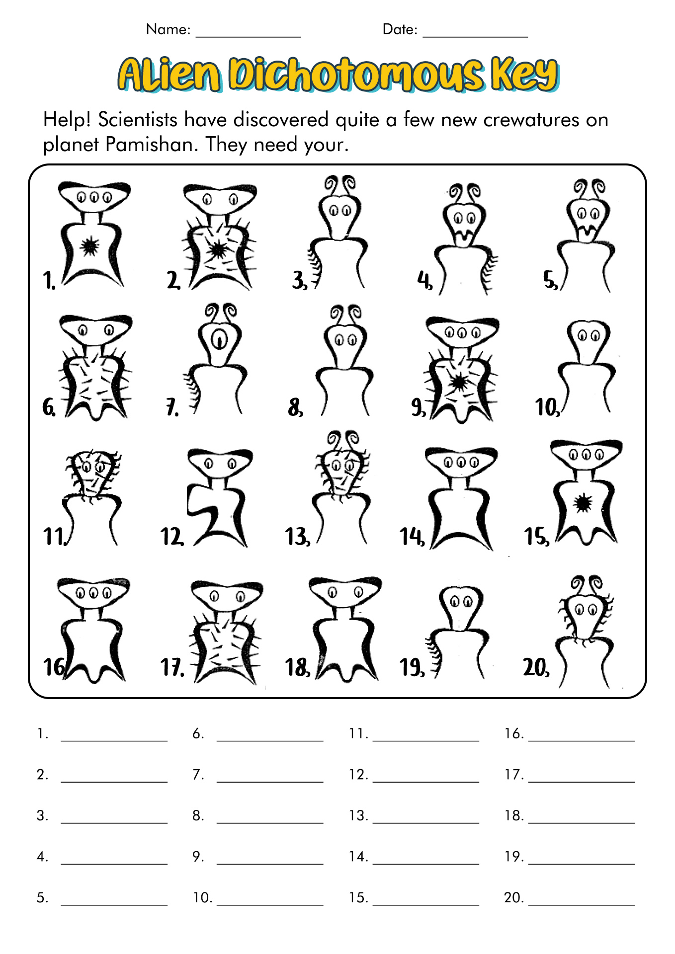 Alien Dichotomous Key Worksheet Answers Pdf