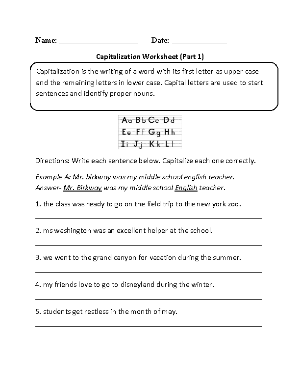 Capitalization Worksheet