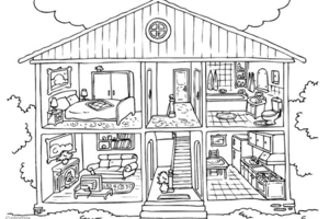 Coloring Pages Doll House Insides Image