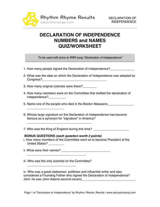 Declaration of Independence for Kids Worksheets Printables Image