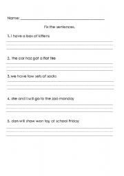 Fix the Sentence Worksheets 2nd Grade