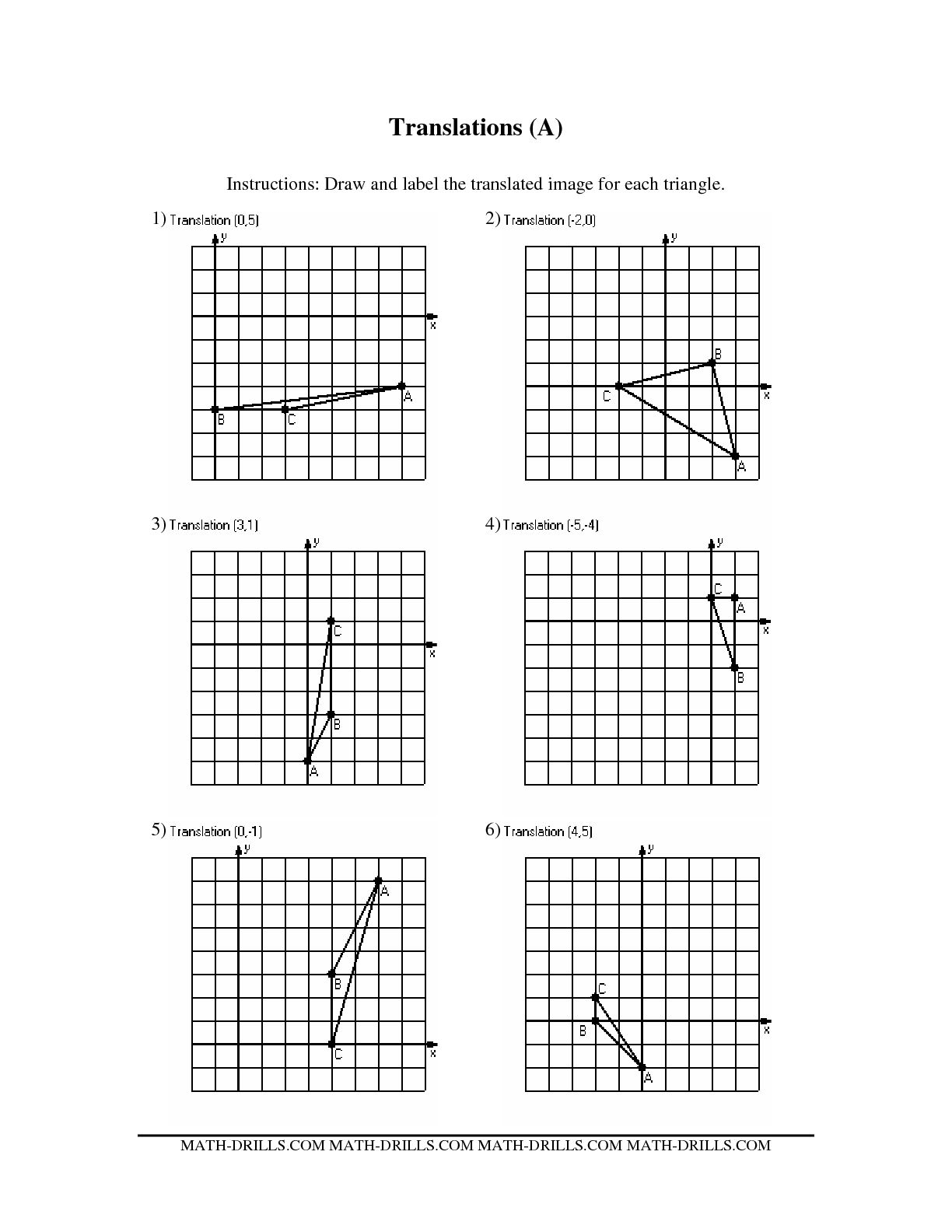 Geometry Translations Worksheet Image