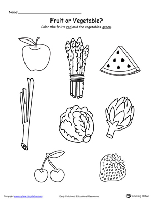 Identifying Fruits and Vegetables Worksheet Image