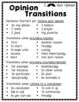 Opinion Writing Transition Words Image