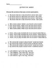 Quotation Mark Multiple Choice Worksheets