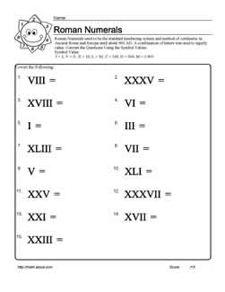Roman Numerals Worksheets Image