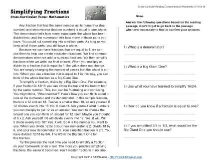 Simplifying Fractions Worksheets 4th Grade Image
