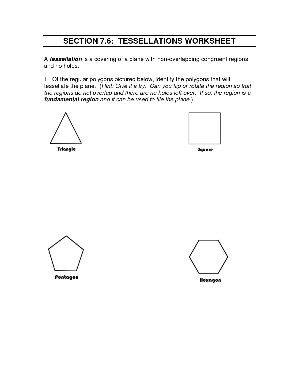 Tessellation Worksheets Image